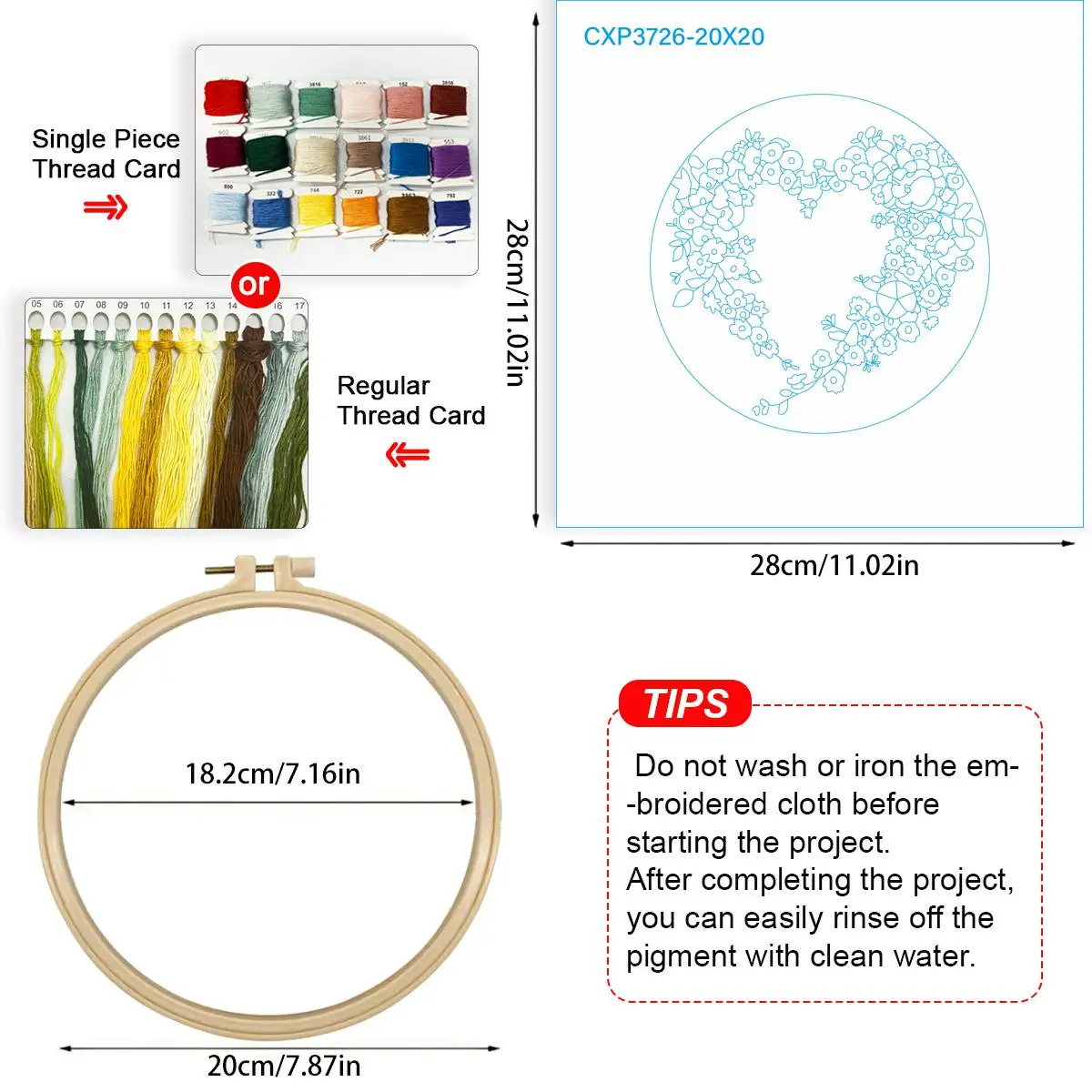 1 Stück 20X20CM/15X15CM 7,87/6,3 Zoll Blaue Girlande Stickerei Starter-Kit DIY-Kit DIY-Stickerei-Set für Anfänger – Detail 4