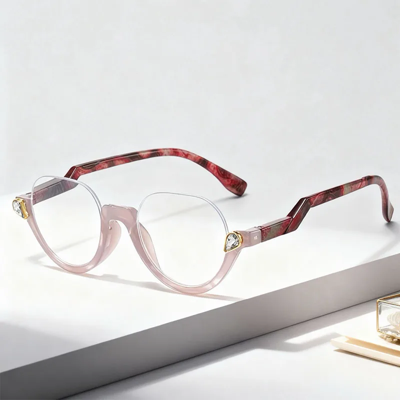 

Совершенно новые высококачественные модные весенние очки для чтения в стиле ретро с полуоправой, инкрустированные бриллиантами, подходят для чтения в доме