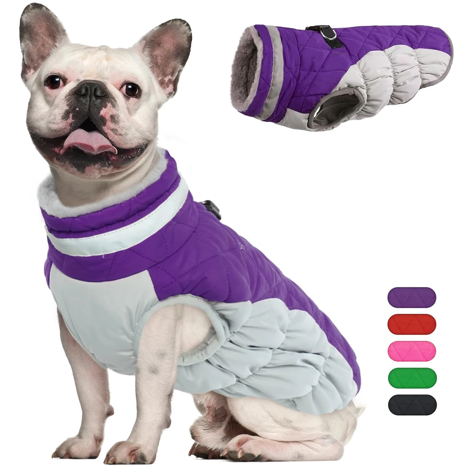 

Reflective Dog Winter Jacket with Harness Cold Weather Clothes for Small Medium Dogs Turtleneck Thermal Fleece Lined Dog Coat