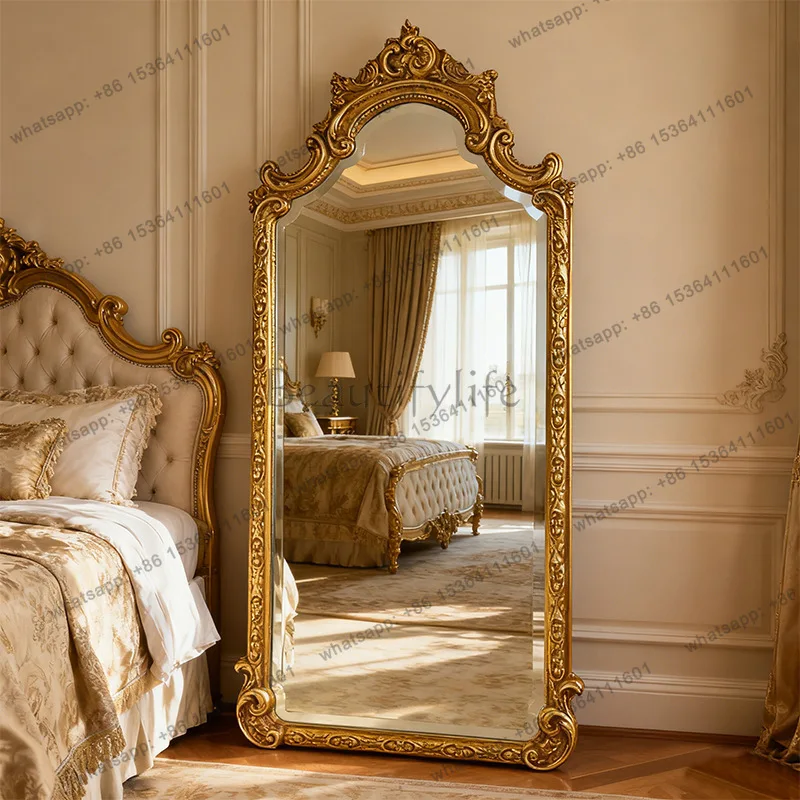 

yj9 French retro carved large mirror American luxury full body mirror against the wall floor mirror