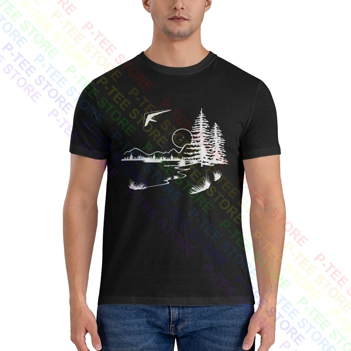 Hang Gliding Pilot Hangglider Mountain Forest Flying Sport Shirt T-shirt Design Natural Tee