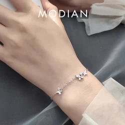 Modian New 925 Sterling Silver Clear CZ Butterfly Minimalist Chain Bracelet for Women Girl Original Bangle Fashion Fine Jewelry