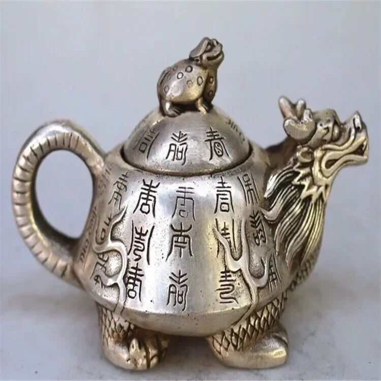 Handicrafts white copper longevity dragon turtle copper pot teapot home office ornaments