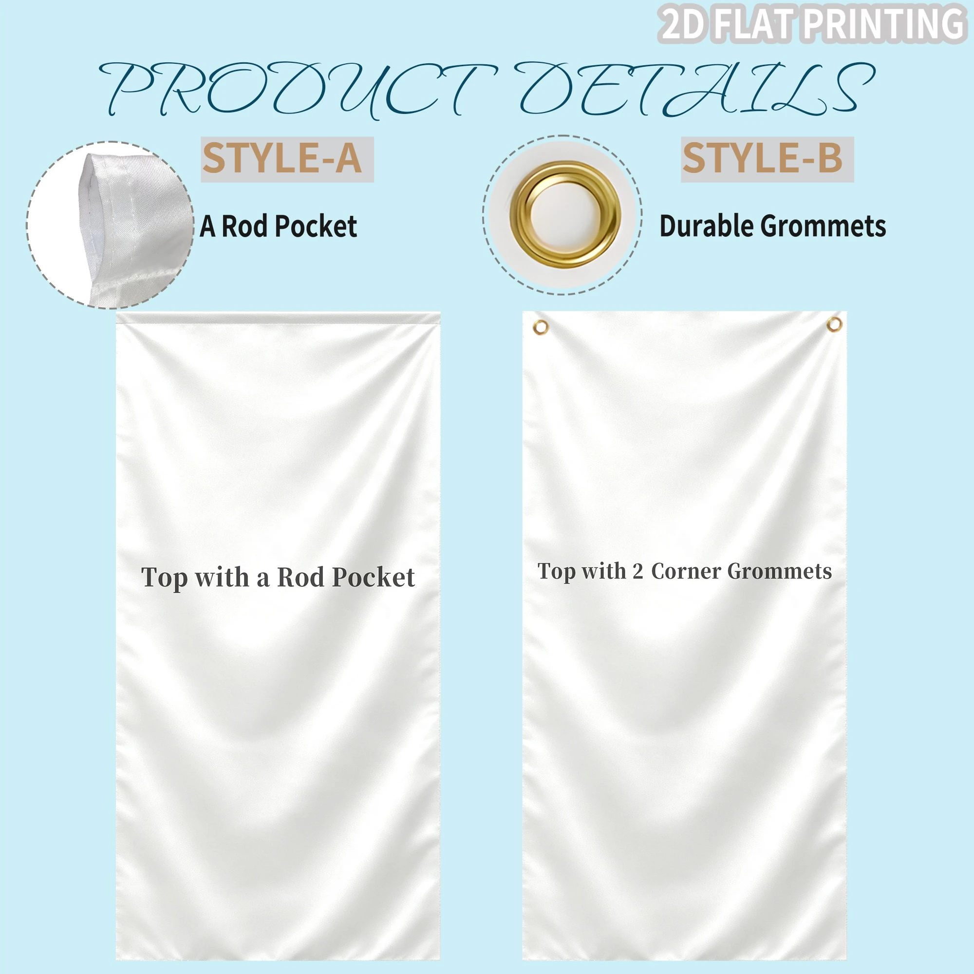 1pc Custom Satin Banner, 2 Styles To Choose Sign - Top with A Rod Pocket/ Top with 2 Corner Grommets, for Wedding, Birthday