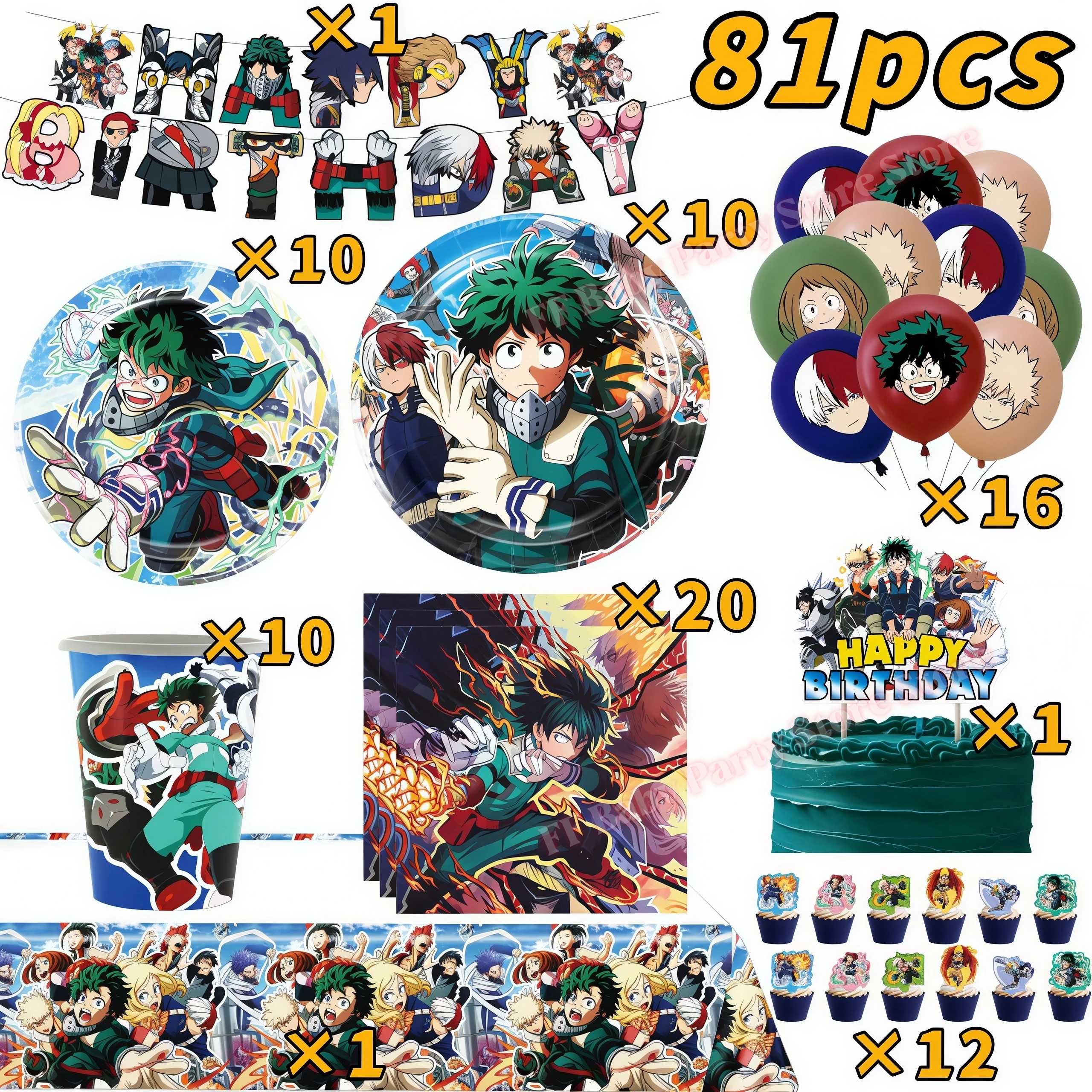 My Heroed Academia Birthday Party Decoration Tableware Kit Plate Balloon Keychin Boy Party Favor Gift Baby Shower Event Supplies view 2