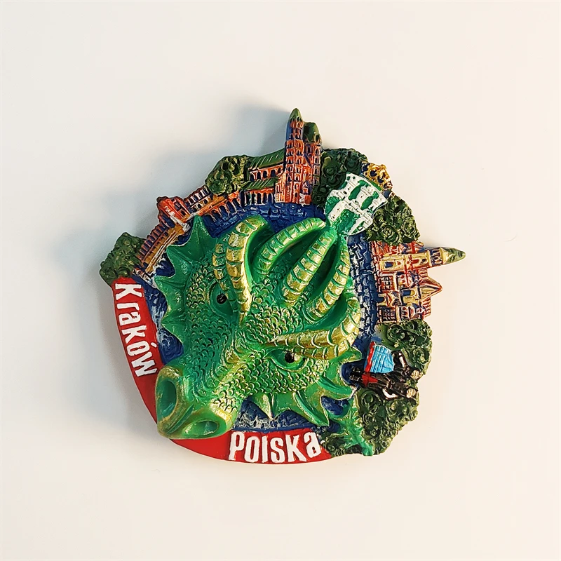 Poland，Krakow，dragon，3D Stereoscopic，Tourism Souvenirs，Resin painting，Decoration home，Refrigerator magnets