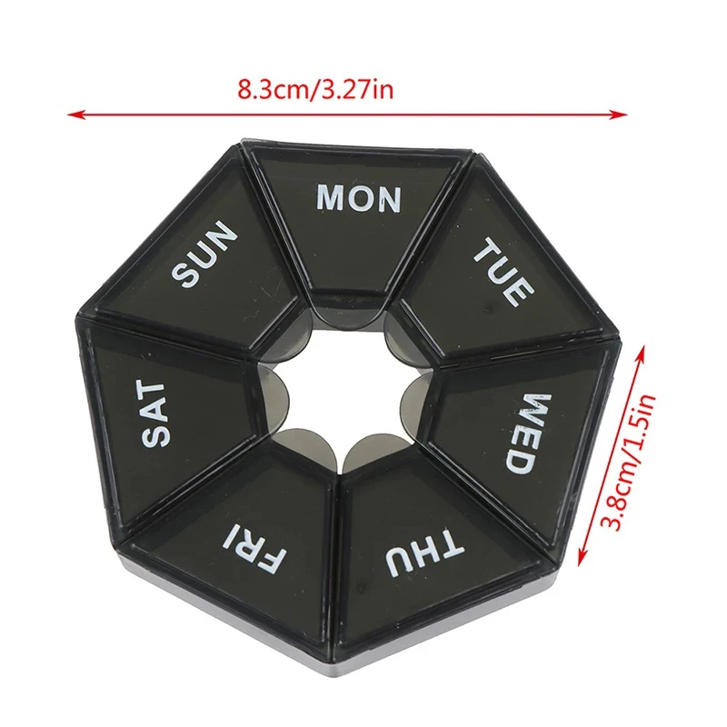 Weekly 7-Day Pill Organizer Portable Travel Pill Box Multifunctional Small Medicine Case Black