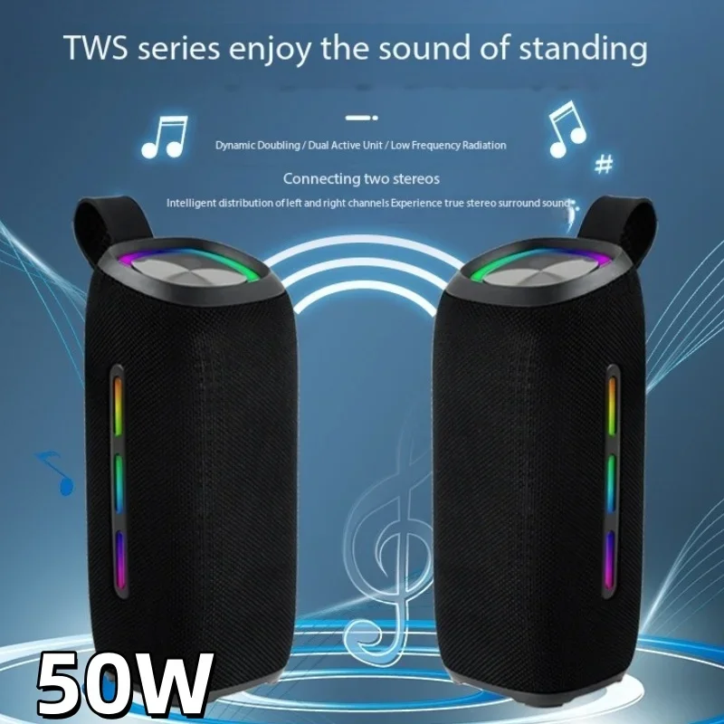 50W Bass Stereo HD Sound Box Party Box Subwoofer Portable Caixa De Som Bluetooth Speaker for Camping Sound Column IPX 6 TWS/AUX