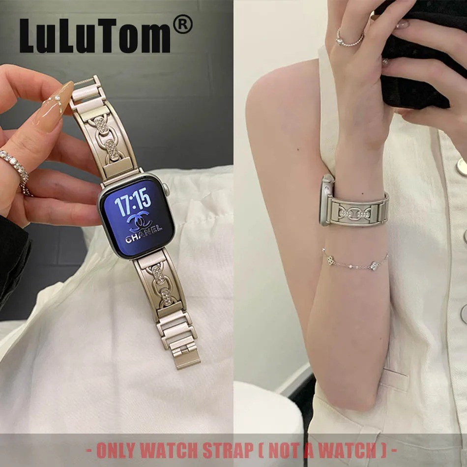 

Ремешок во французском стиле для Apple Watch Band Series 10, 9, 8, 7, 6 SE 5 4 3 2 Ultra 46/49/45/44/42/41/40/38 мм, металлический браслет с двойным кольцом