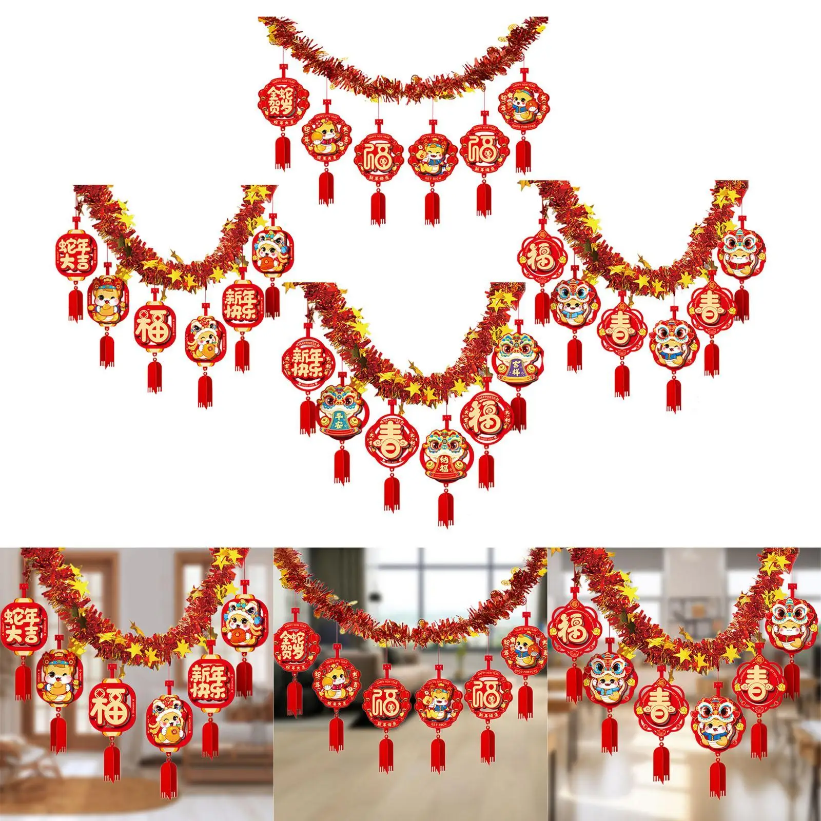 2025 Year of The Snake Garland Room Ceiling Garland Good Luck New Year Ornament for Indoor Outdoor Living Room