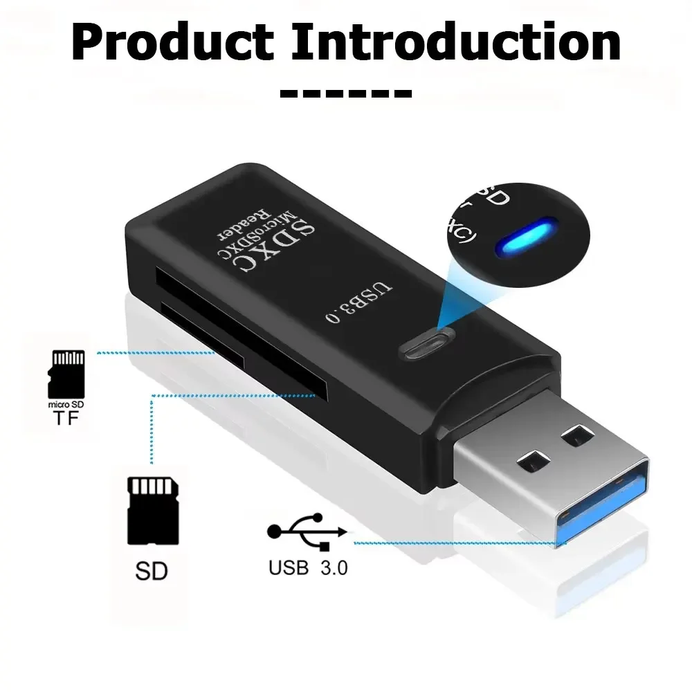 2-in-1 kaartlezer USB 3.0/2.0 hogesnelheidskaartlezers voor tablet laptop pc camera gegevenslezen accessoires wit zwart