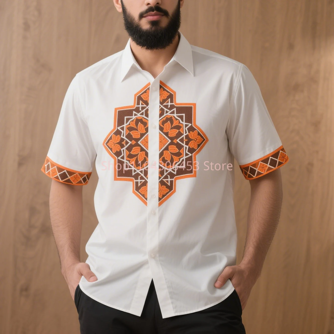 Men's Simple Retro Fashionable Pattern Plant 3D Printed Short-sleeved Lapel Shirt Thin Breathable Business Casual Outdoor Top