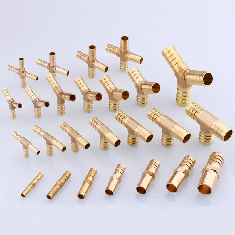 Brass Splicer Pipe Fitting water gas air joint  T X Y L Type Hose Barb Tail 6 8 10 12 14 16 19 mm Male Connector Copper Adapter