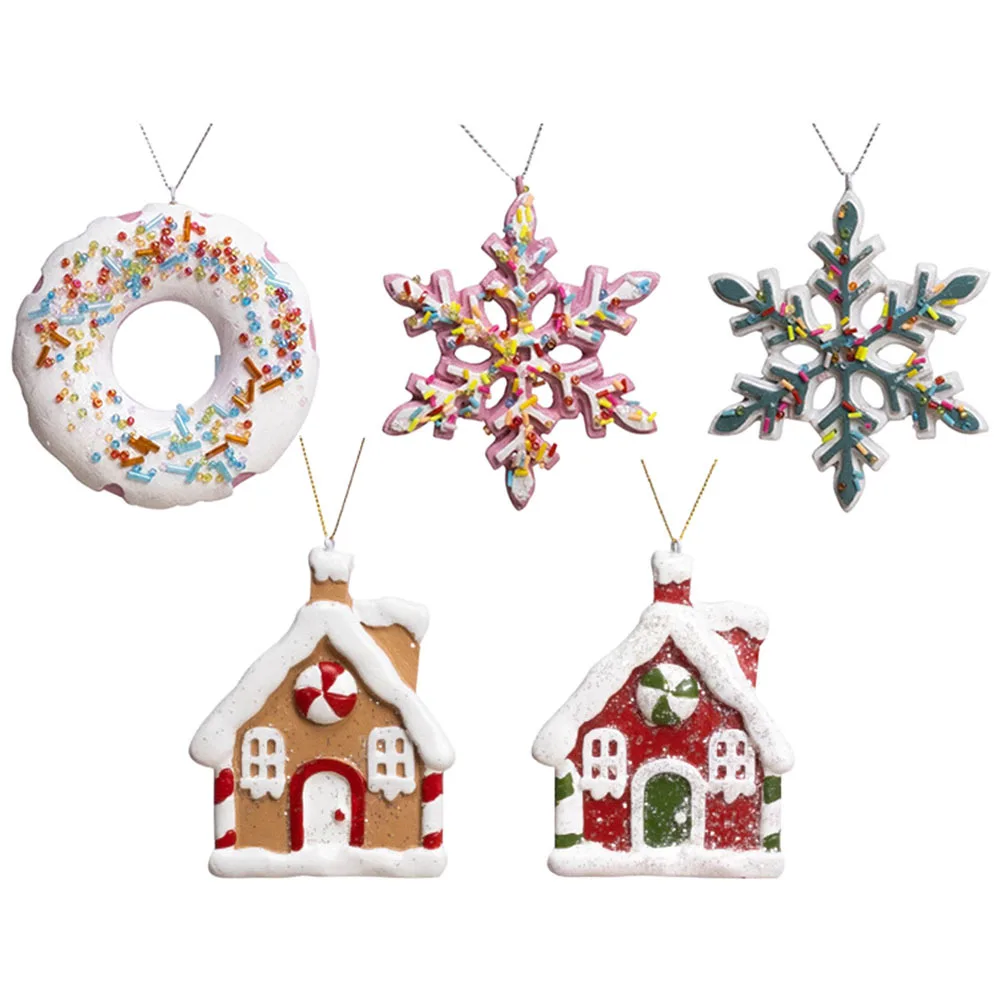 

1 Set Christmas Hanging Ornament Resin Snowflake Gingerbread Donut Shapes Xmas Decor Indoor Tree Decoration Party Holiday Home