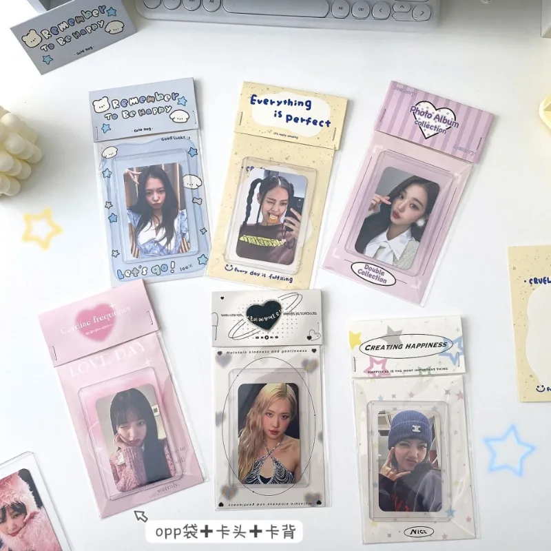 Coreano Ins Bonito Cartão De Cabeça Dos Desenhos Animados Cartão De Volta Opp Bag Set, Kpop Girl Star, 3 "Photo Card, DIY Material de Embalagem Decorações, 10Set