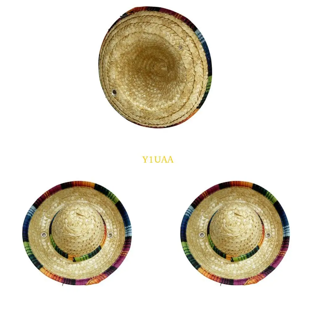 Y1UA Sombrero paja pequeño y encantador, Sombrero para mascotas, perros, gatos, accesorios para disfraces