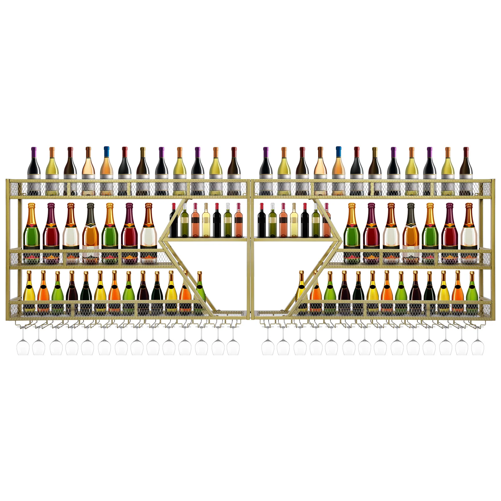 

Metal Wine Bottles Storage Display Storage Shelf with Wine Glass Holder Liquor Bottles Floating Shelves for Home & Living Room