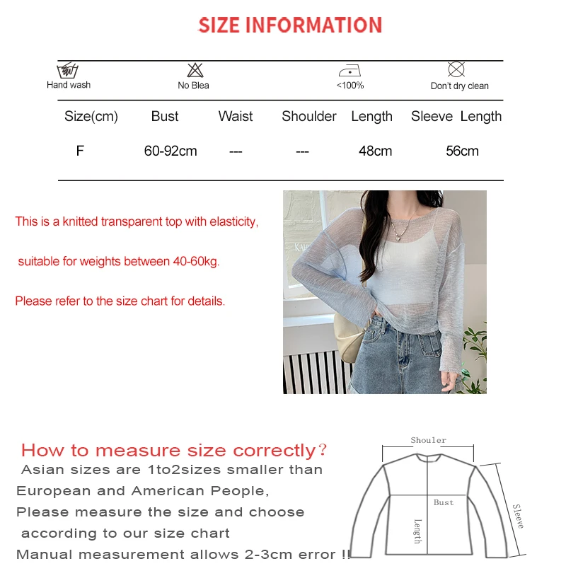 HELIAR Women Hollow Out Knit T-shirt See Through Smock Top Casual O-Neck Long Sleeve Shirt High Street Tee Beach Pullover Summer