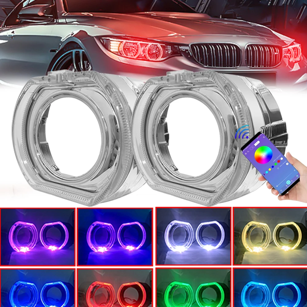 

RGB светодиодные кожухи с ангельскими глазами для 3,0-дюймовых квадратных ангельских глаз Halo DRL дневные ходовые огни Bi-LED фары крышка объектива проектора