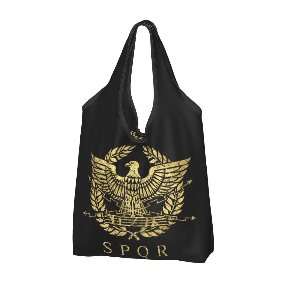 

Custom Retro Roman Empire Emblem Grocery Shopping Tote Bags Women Coat of Arms Gladiator Imperial Golden Eagle Shoulder Handbags