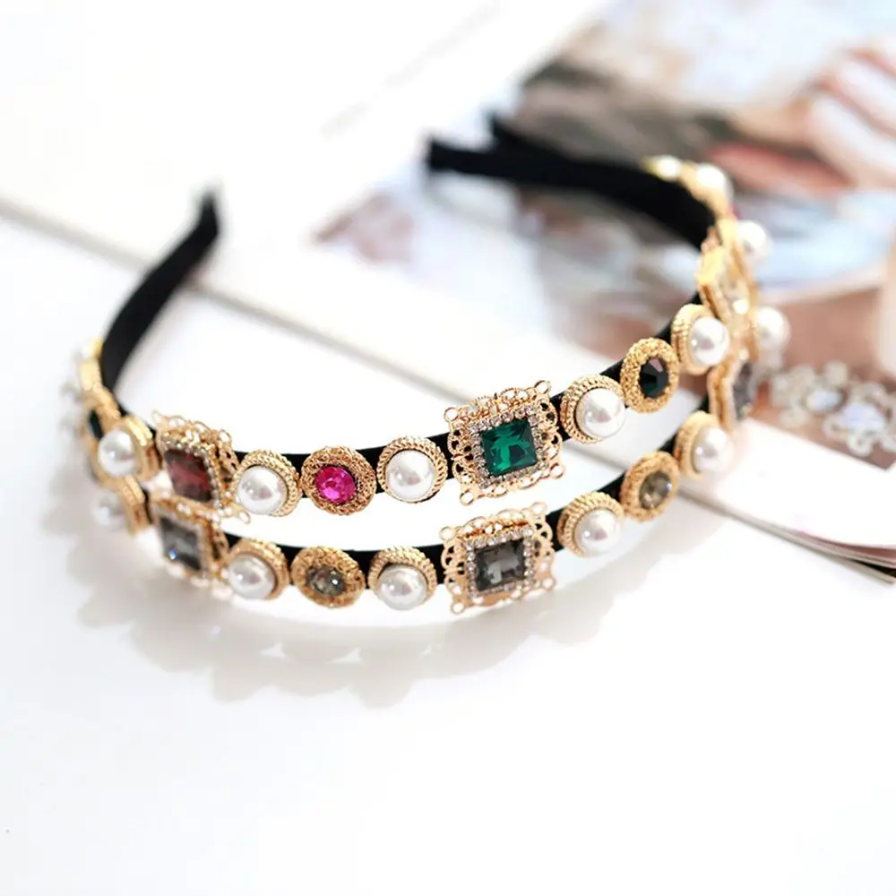 Headwear Fashion Baroque Bridal Rhinestone Pearl Hairband Headband Head Hoop Hair Jewelry