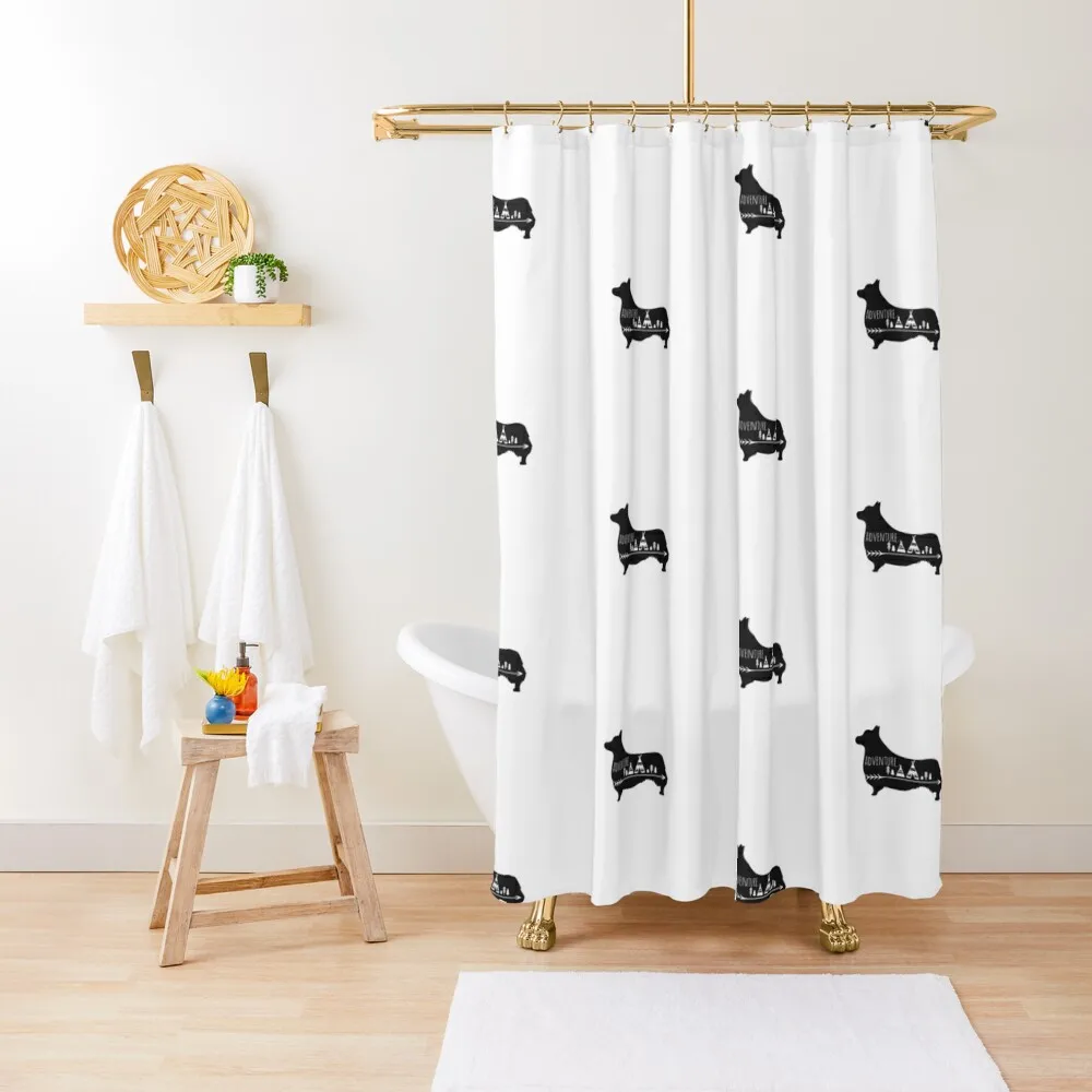 

Adventure silhouette corgi Shower Curtain Bathroom Decor Funny Shower Curtain