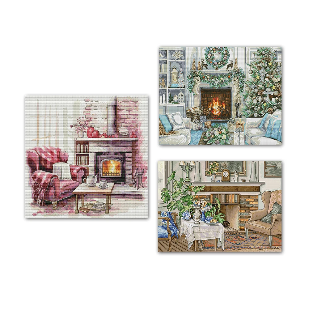 Home Decor Deals - Joy Sunday プリントキットセール、暖かい家の暖炉のクリスマス雰囲気クロスステッチキット、家の装飾、FA670 J824 J973