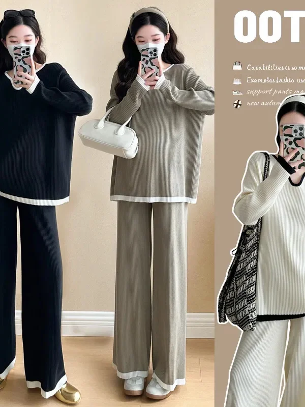 plus-size-women's-lazy-style-home-clothes-set-v-neck-splice-winter-sleepwear-suitable-for-pregnant-women-can-be-worn-outside