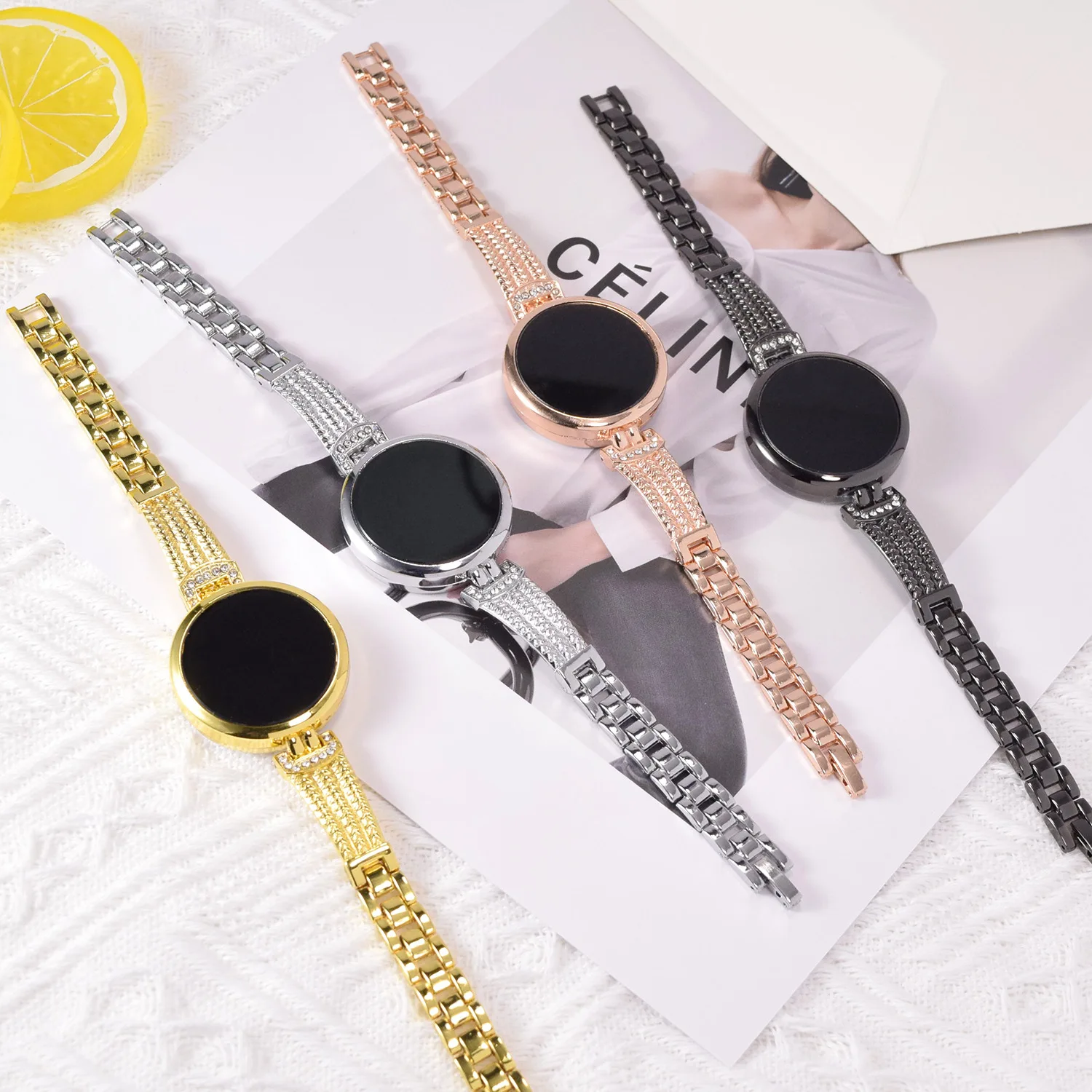 Luxury Women's Touch Watches Rose Gold Stainless Steel Ladies Wristwatch LED Digital Watch for Women Electronic Clock