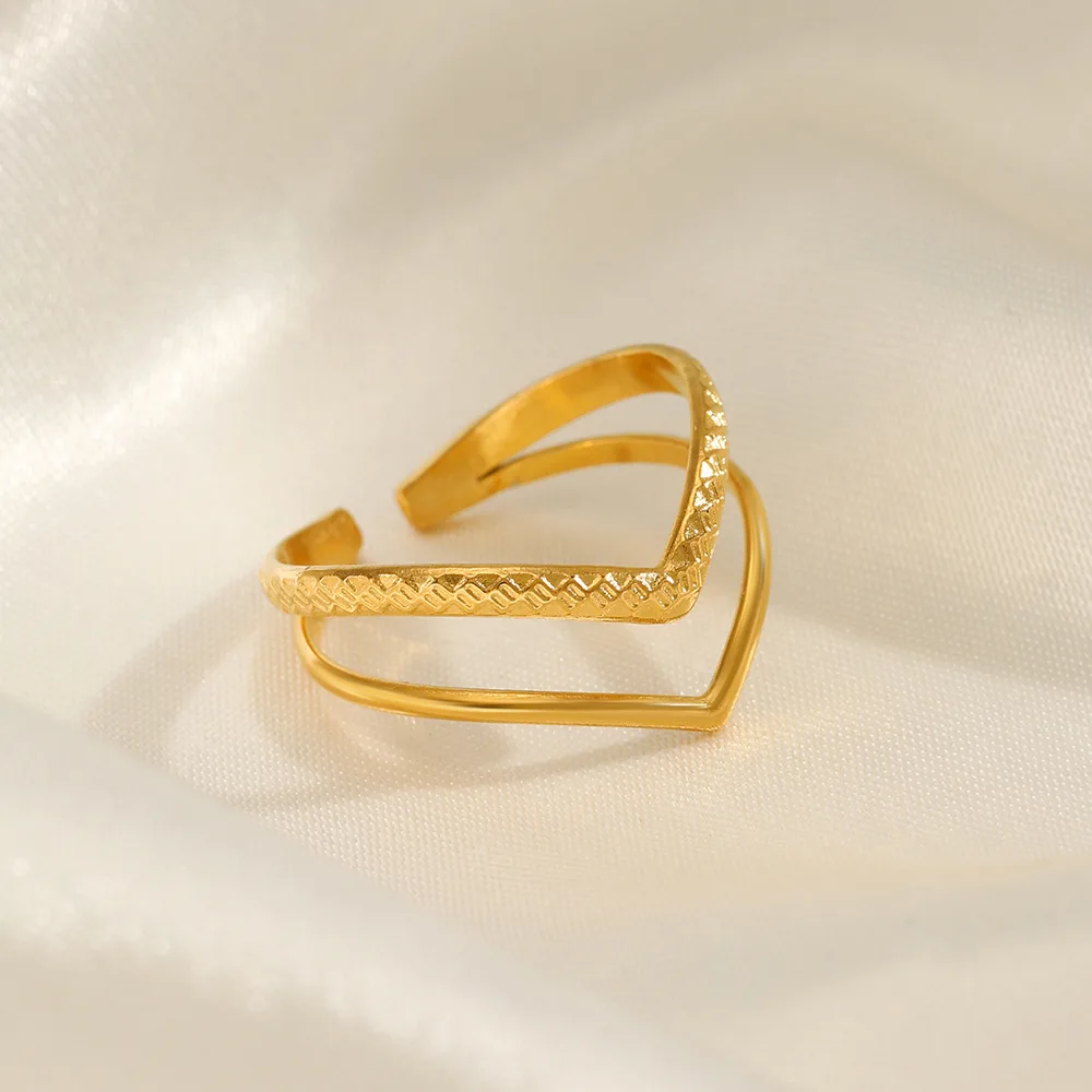 

Ramos Minimalist V Shape Double Layers Rings Women Stainless Steel Open Finger Ring 2023 Jewelry Gift Wholesale
