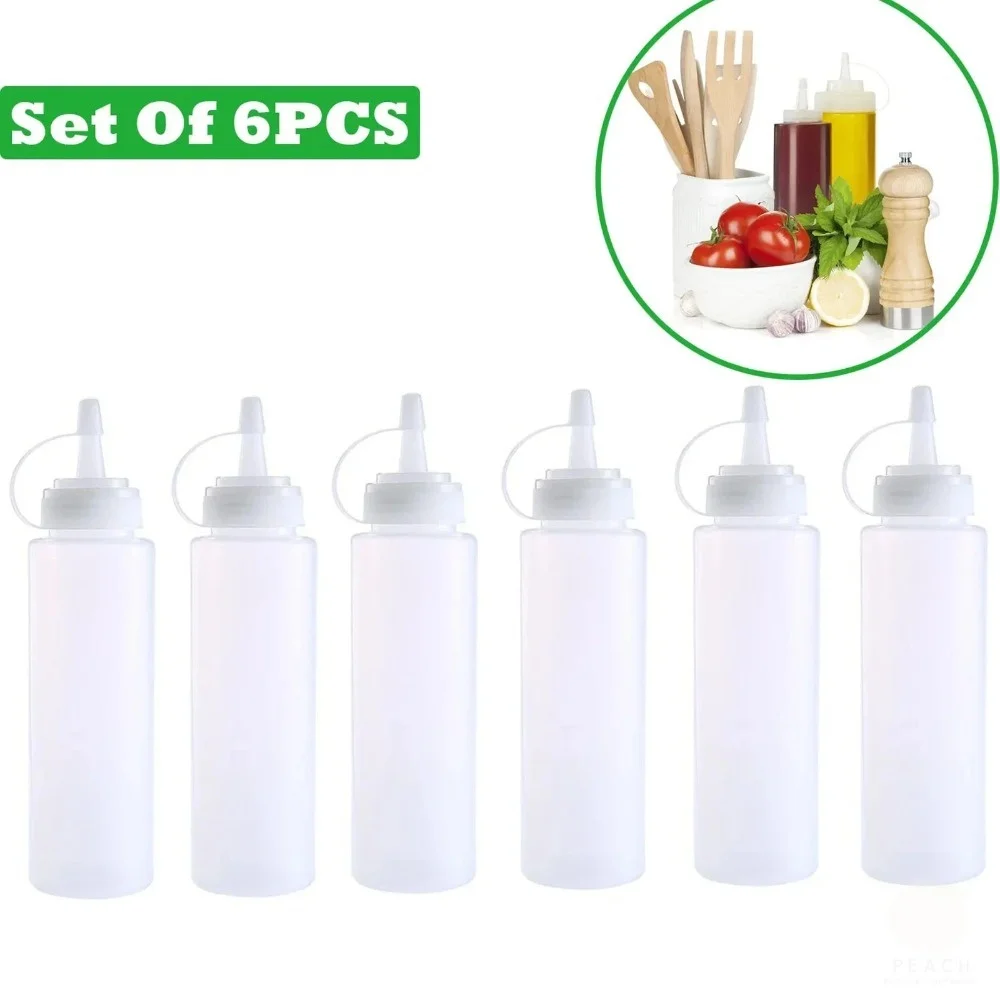 1/3/6pcs Squeeze Sauce Bottles Condiment Squeeze Bottle with Cap for Ketchup Salad Dressing Mustard Olive Oil Set Kitchen Tools