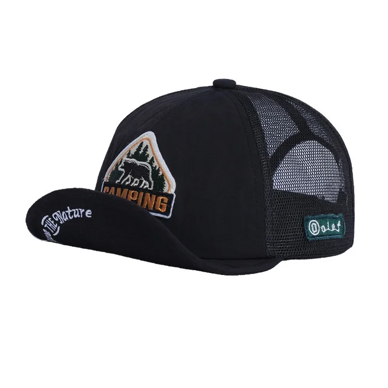 American Retro Sticker Embroidered Baseball Cap Summer Men\'s Mesh Outdoor Short Brim Breathable Flat Brim Adjustable Sports Hat