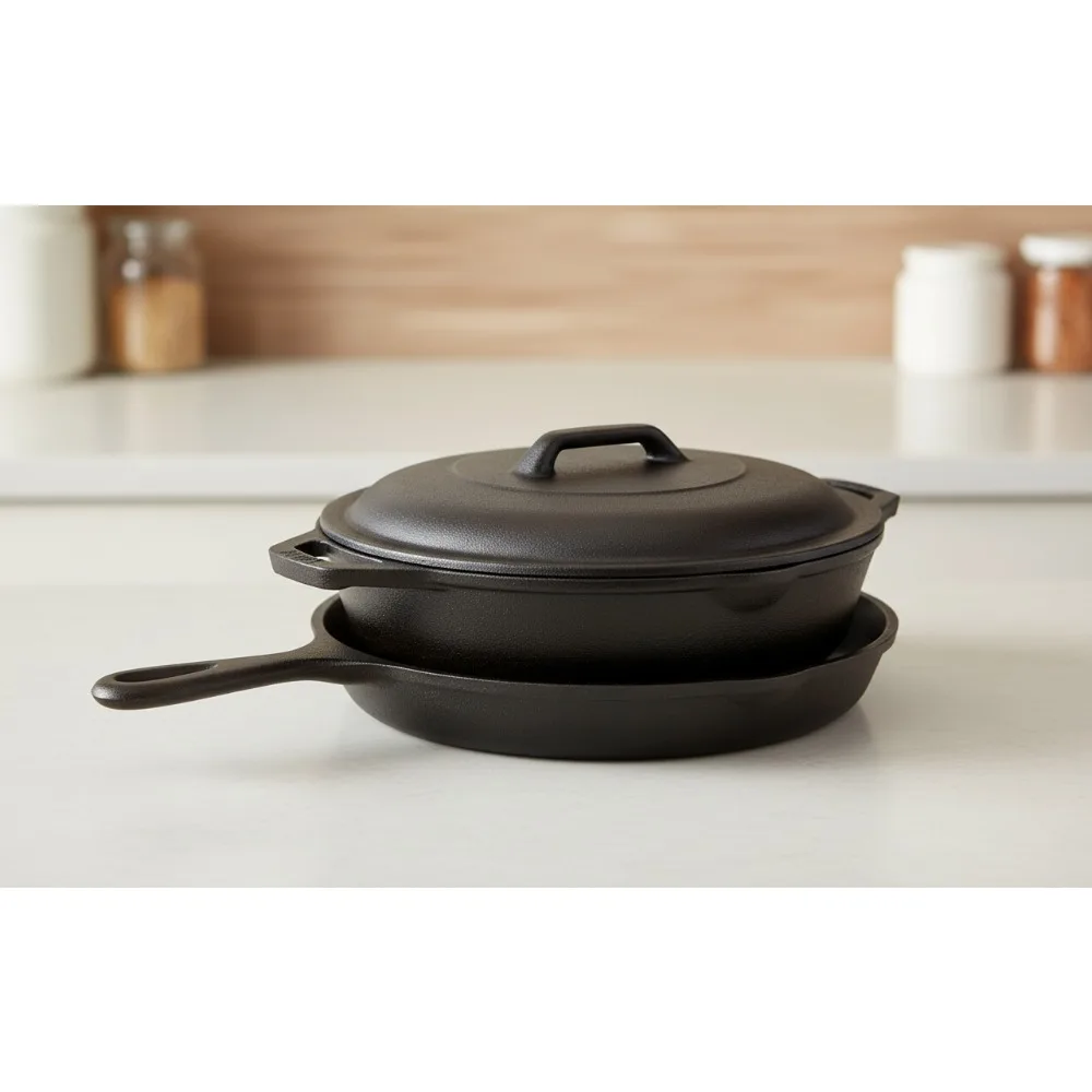 

3.2 Quart Cast Iron Combo Cooker with 10.25 Inch Frying Pan - Oven, Stove, Grill & Campfire Use for Searing & Frying