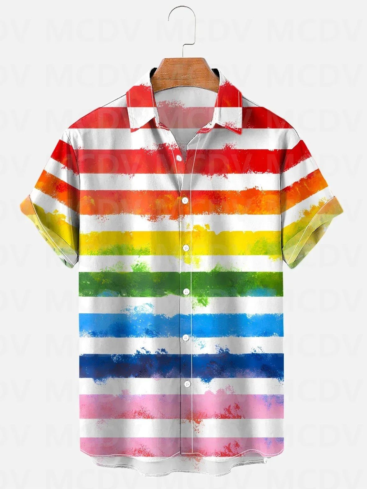 Men's For Women's Rainbow Print Pocket Dopamine Hawaiian Short Sleeve Shirt