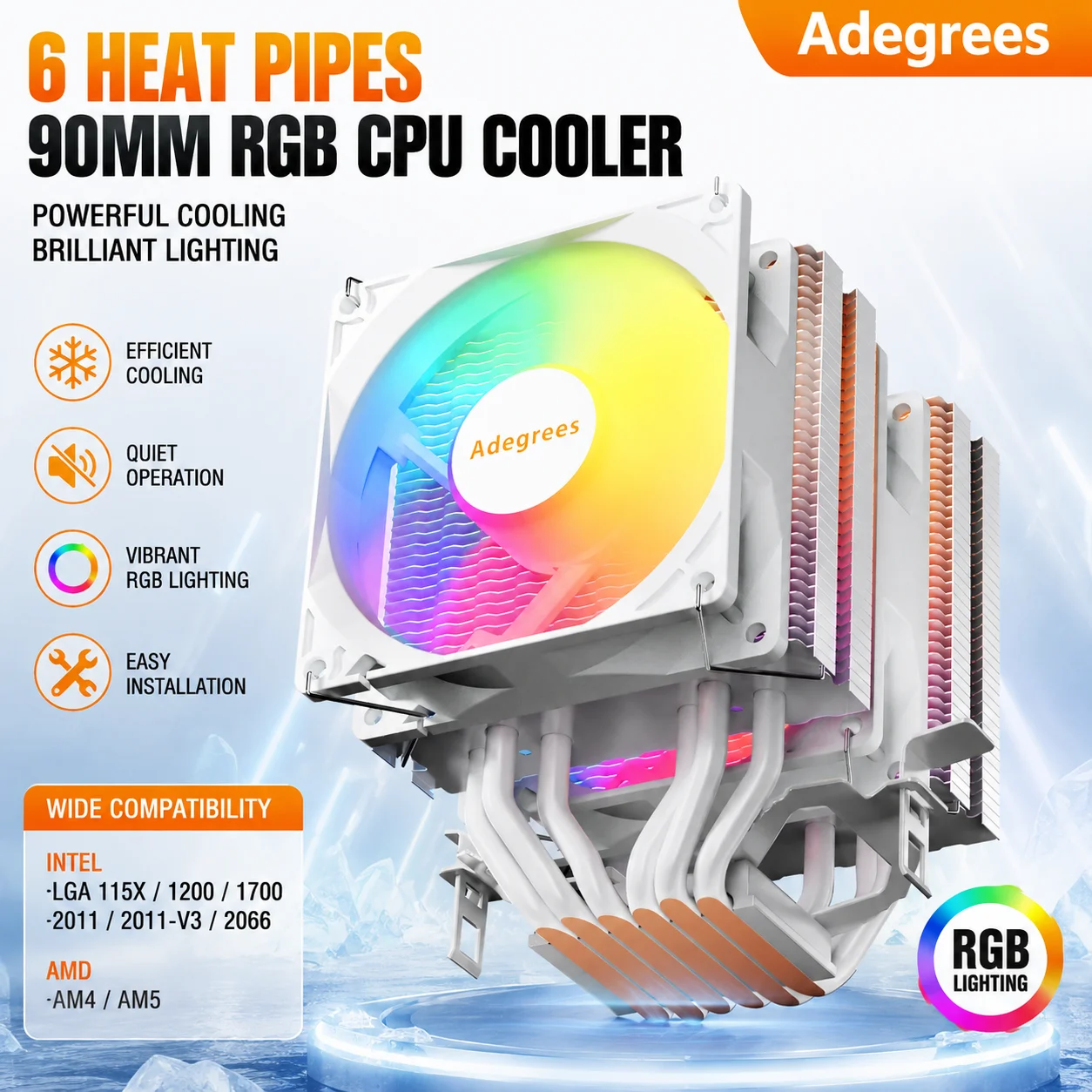 AM4 CPU Air Cooler 4Pin PWM White 6 Heat Pipes Cooling Fan for Intel LGA 1700 1200 1150 1151 1155 2011 X79 X99 1366 AMD AM5 AM3