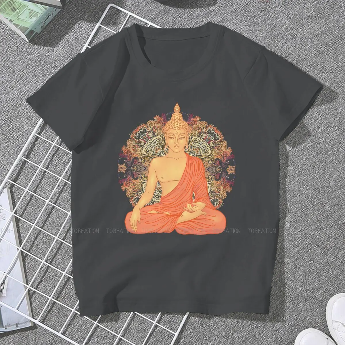 Golden Casual TShirt Buddha  Oriental Mysterious Culture Creative Casual T Shirt Female Short Sleeve Special Gift Idea