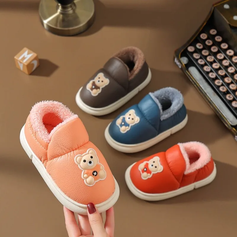 شباشب منزلية شتوية للأطفال البنات مبطنة بالصوف السميك مقاومة للماء وغير قابلة للانزلاق أحذية منزلية دافئة للأطفال الأولاد الصغار #5