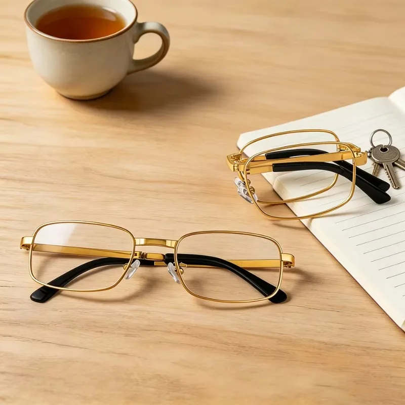 Unisex Portable Folding Anti Blue Light Blocking Reading Glasses with Box Full Frame Compact Eyeglasses for Men and Women