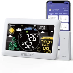 BALDR WiFi Weather Station Wireless Indoor Outdoor Thermometer Wall Alarm Clock Pressure App Online Real-time Forecast Monitor