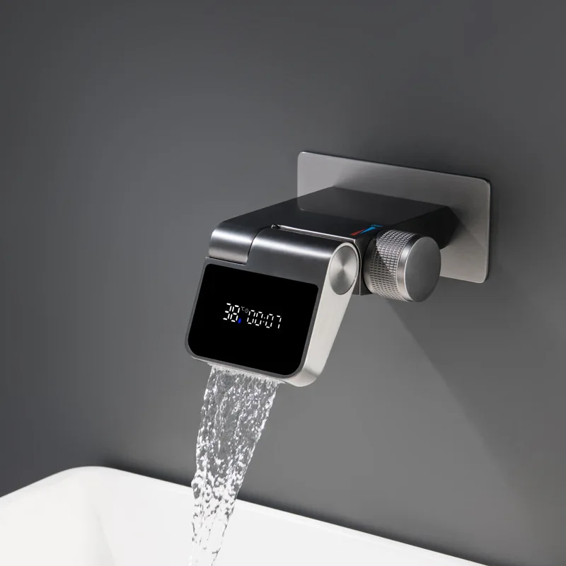 

Wall Mounted Single Hole Bathroom Sink Faucet Single Handle Hot and Cold Mixer Tap Foldable Lavatory Basin Faucets Gray