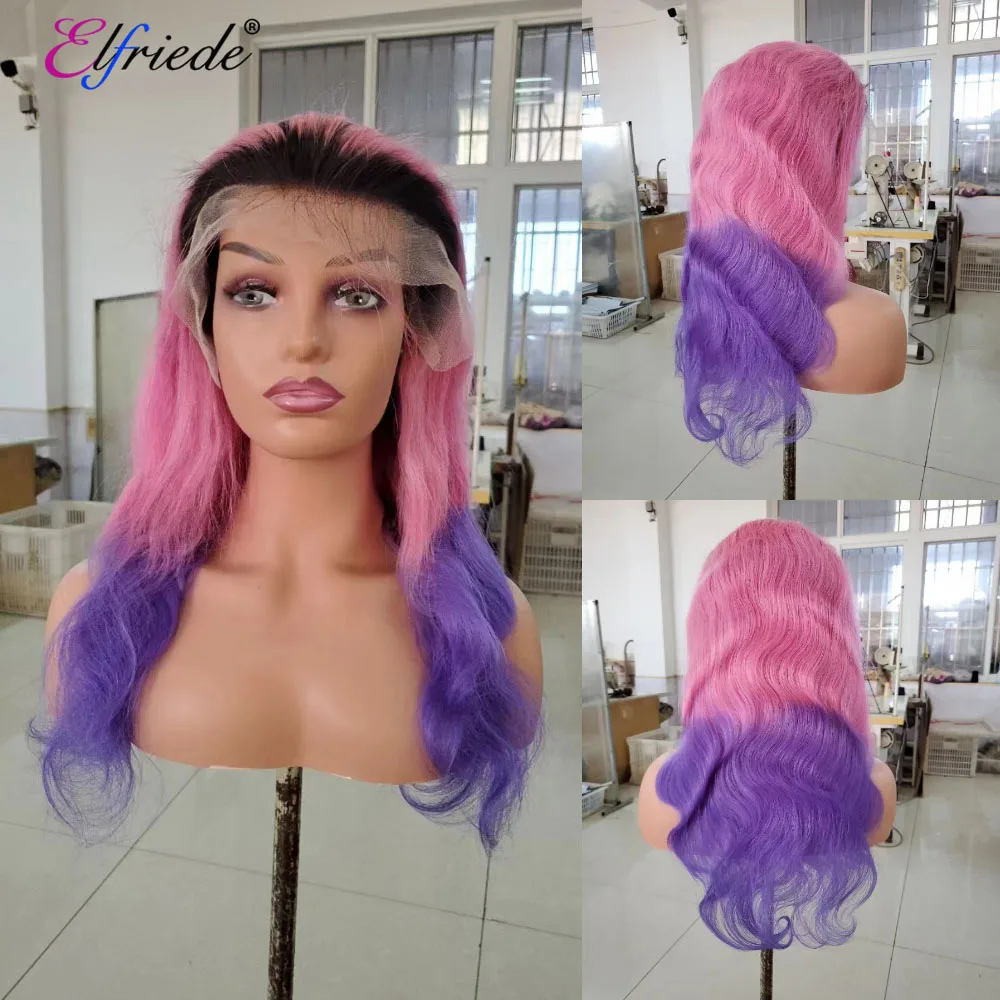 Elfriede #T1B/Pink/Purple Body Wave Hair Wigs for Women Lace Wig 4x4 13X4 13X6 HD Lace Frontal Wig 100% Remy Human Hair Wigs