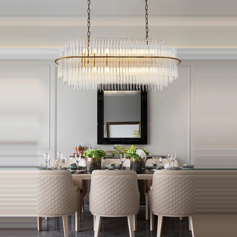 Round Oval Gold Silver Chrome Crystal Designer Led Chandelier Lighting Lustre Suspension Luminaire