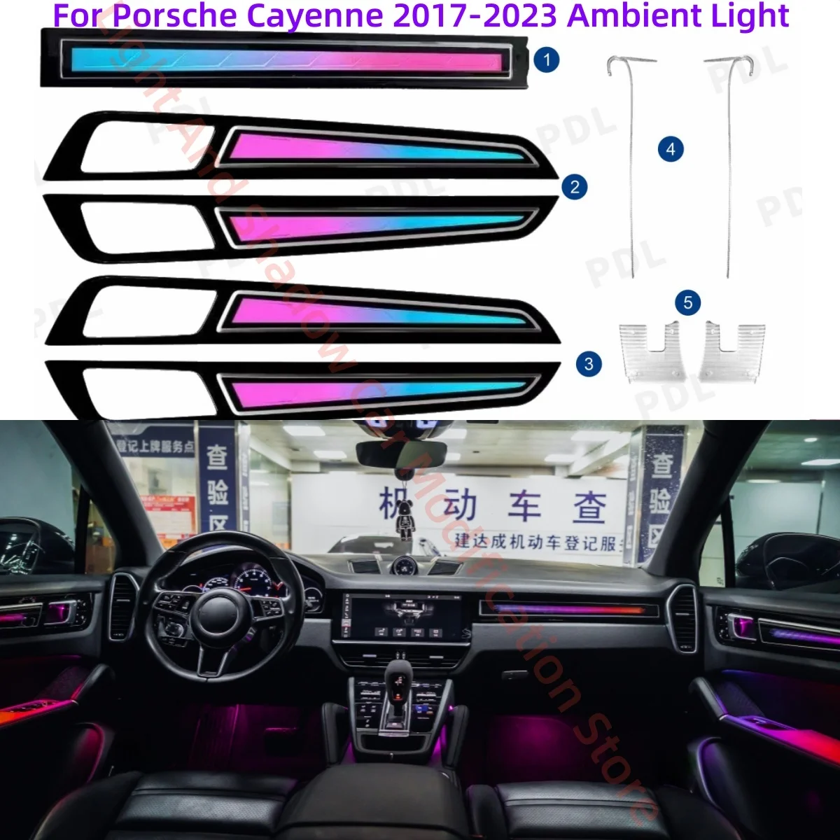 

Хрустальный окружающий свет для Porsche Cayenne 2017 + Обновление внутреннего освещения автомобиля Автомобильные аксессуары RHD 1:1 отделка Светящаяся накладка