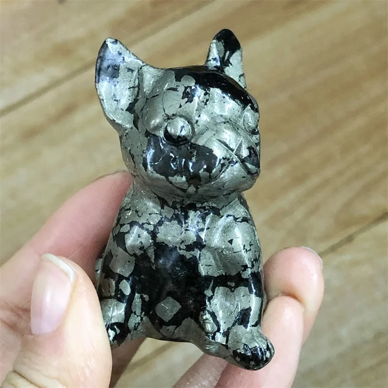 Natural Pyrite Cartoon Carving Animal Crafts Healing FengShui Stone Home Office Decoration Gifts 1PC