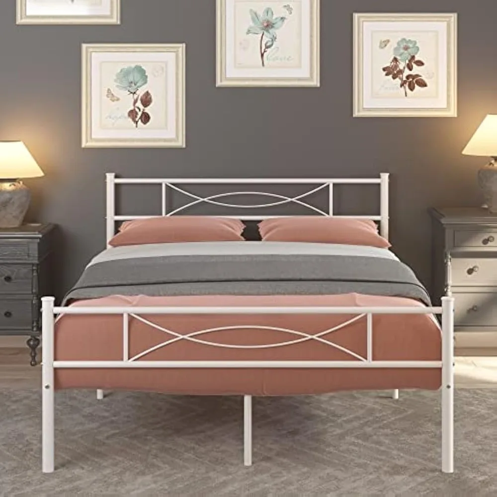 

Full Size Bedframe Metal Bed Frame with Headboard and Footboard Mattress Foundation Support Platform Bed No Box Spring Needed, P