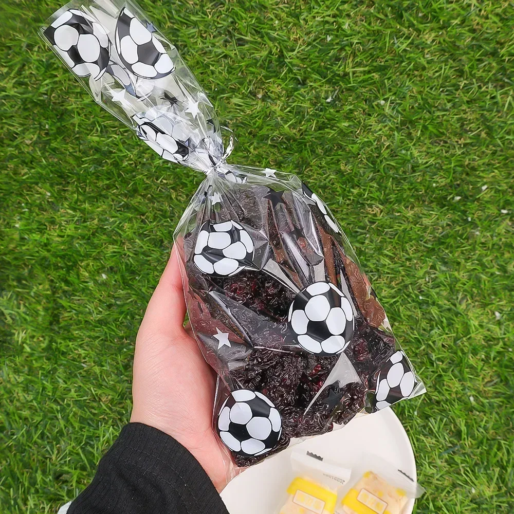 25/50Pcs Candy Bags Gift with Twist Ties Football Sport Theme Soccer Party Birthday Cookie Clear Plastic Bag Kid Favors Supplies