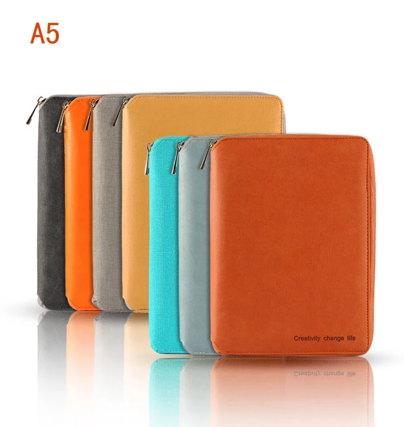 A5 leather spiral notebook,Zipper binder agenda planner organizer,Macaron large capacity office padfolio document organizer