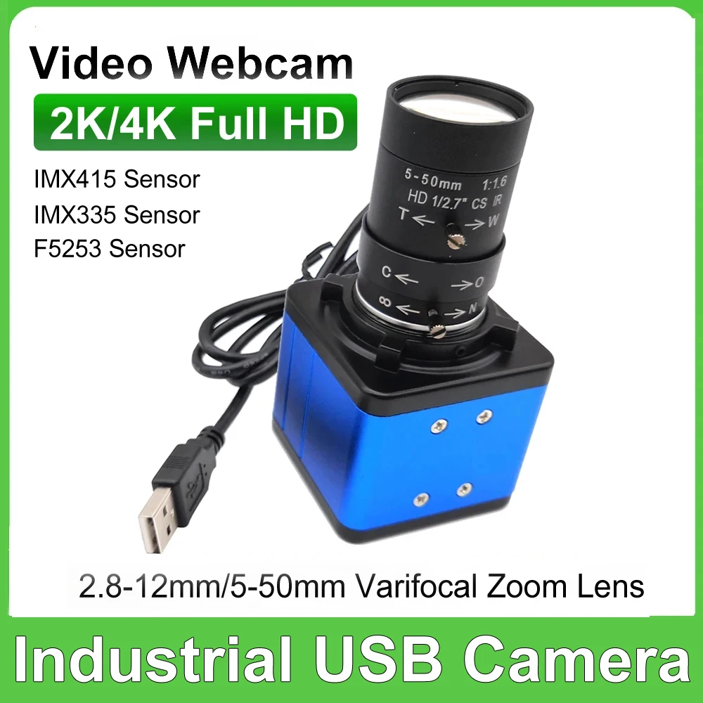 

30fps Industrial 4K HD IMX415 Sensor 2K F5253 /5MP IMX335 USB Webcam 5-50mm Varifocal CS Lens UVC OTG Usb Camera Plug And Play