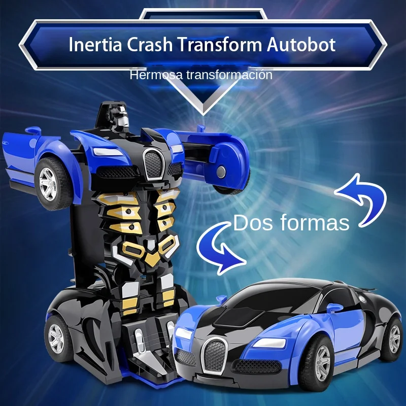 Transformando veículo colisão carro impacto brinquedos um botão inércia crianças brinquedos para meninos bugatti veyron robô crianças presente do