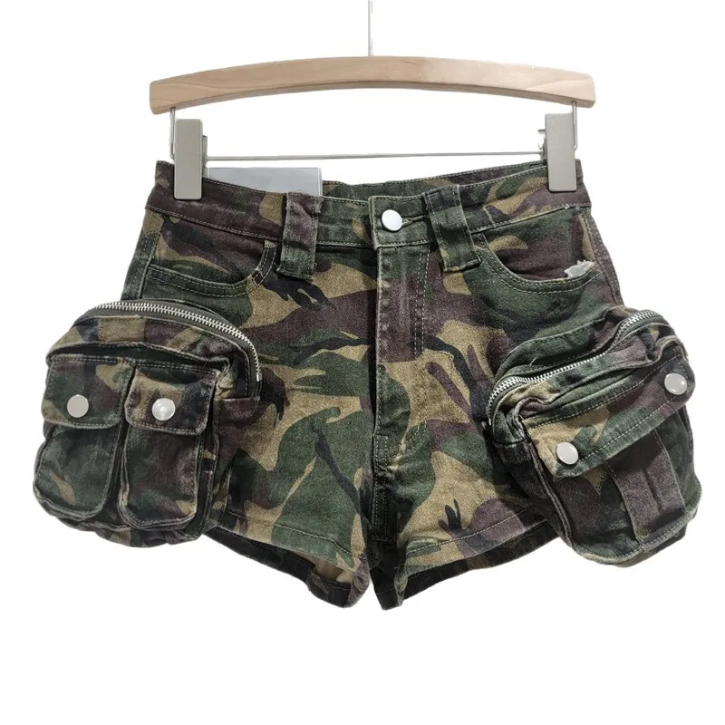 ANJY ฤดูร้อนใหม่ผู้หญิงอเมริกัน Retro Streetwear Camouflage สามมิติ Cargo กางเกงยีนส์อินเทรนด์กางเกงยีนส์กางเกงขาสั้น A7672